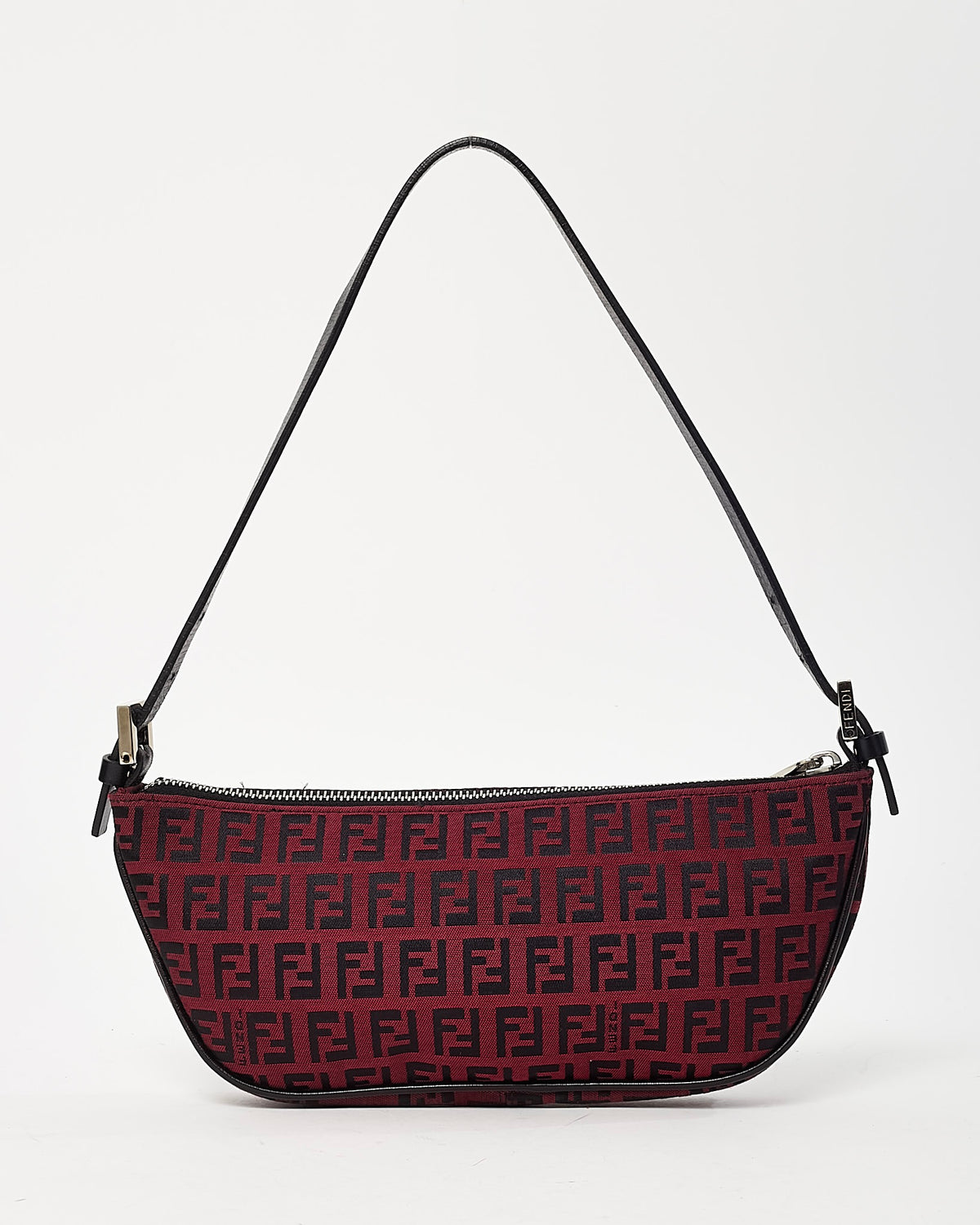 Fendi Red and Black Zucchino Print Canvas Half Moon Shoulder Bag
