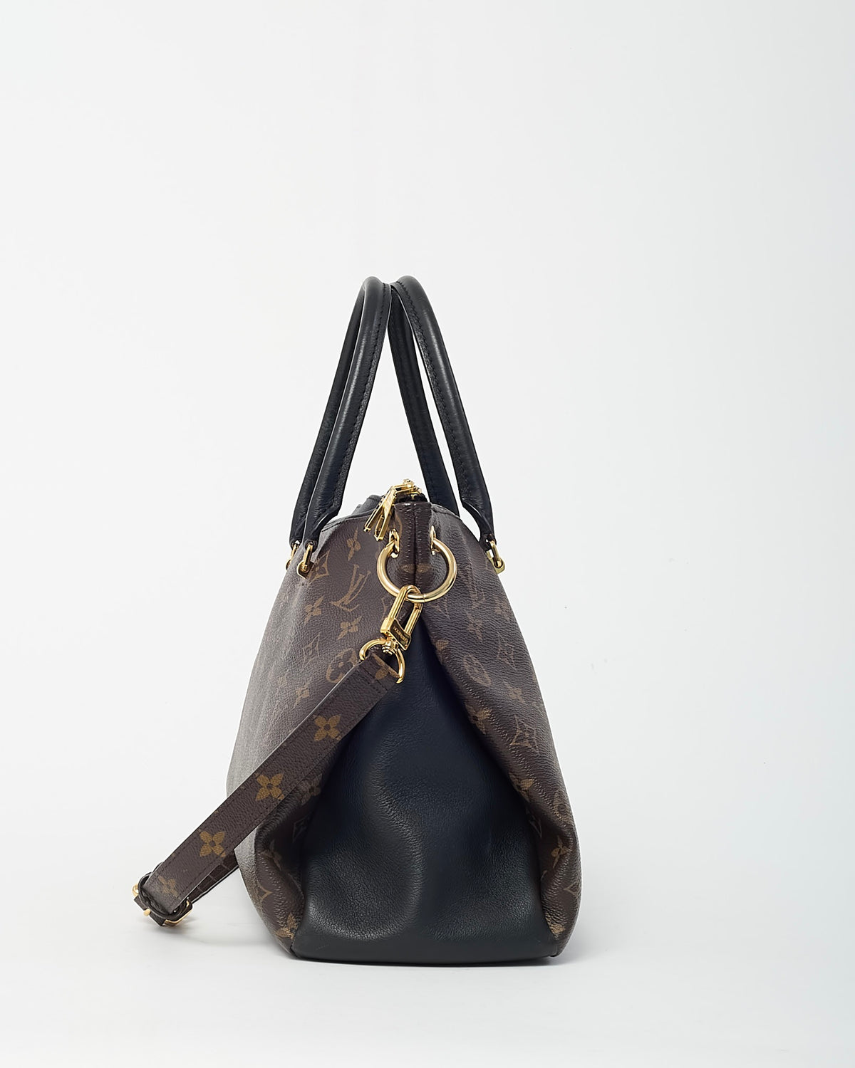 Louis Vuitton Black Leather and Monogram Canvas Pallas MM Bag with Strap
