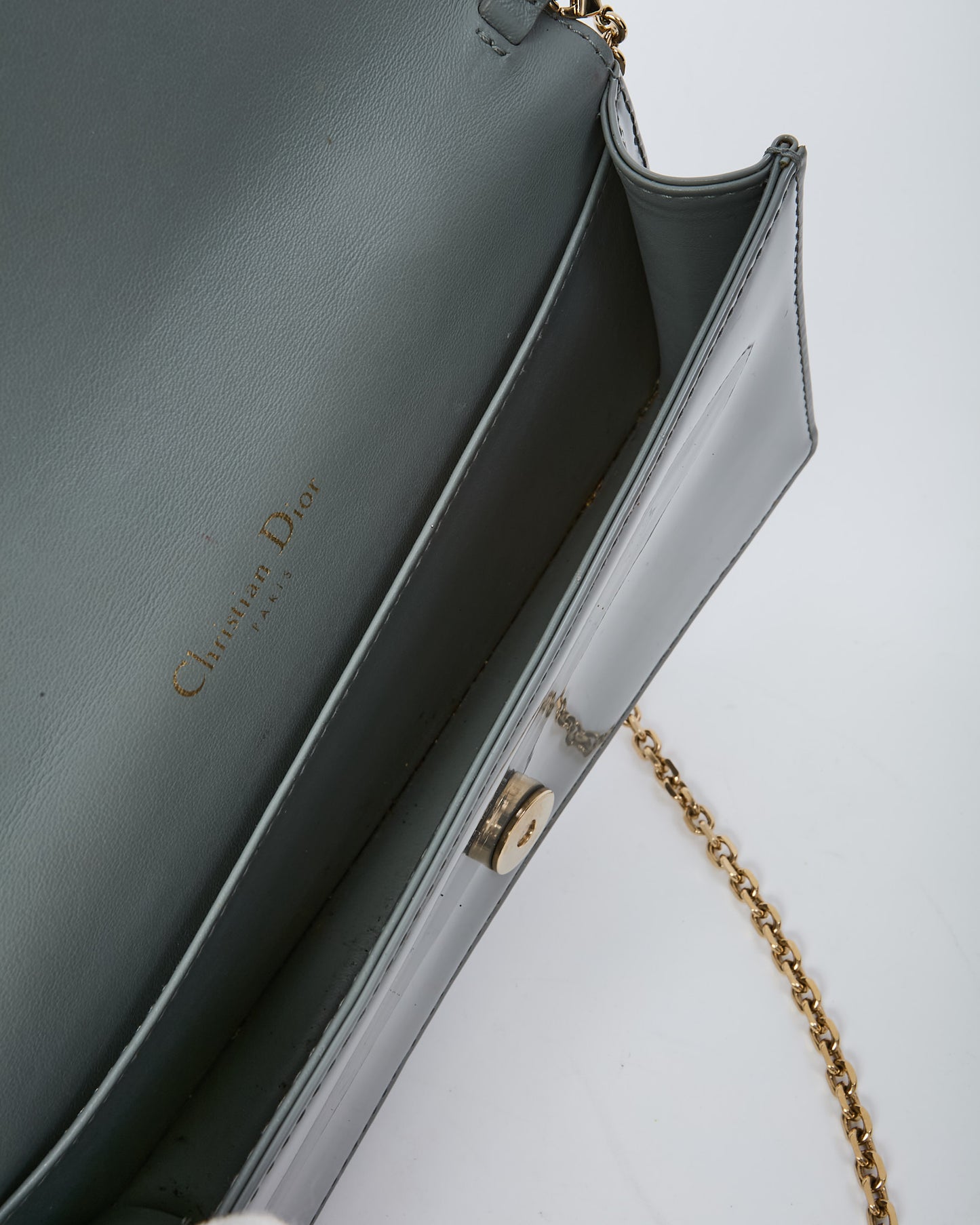 Dior Grey Patent Cannage Calfskin Leather Lady Dior Pouch with GHW Chain WOC