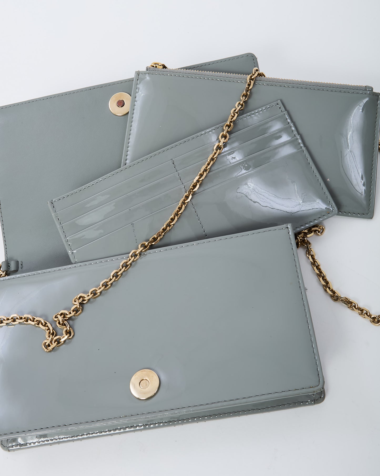 Dior Grey Patent Cannage Calfskin Leather Lady Dior Pouch with GHW Chain WOC