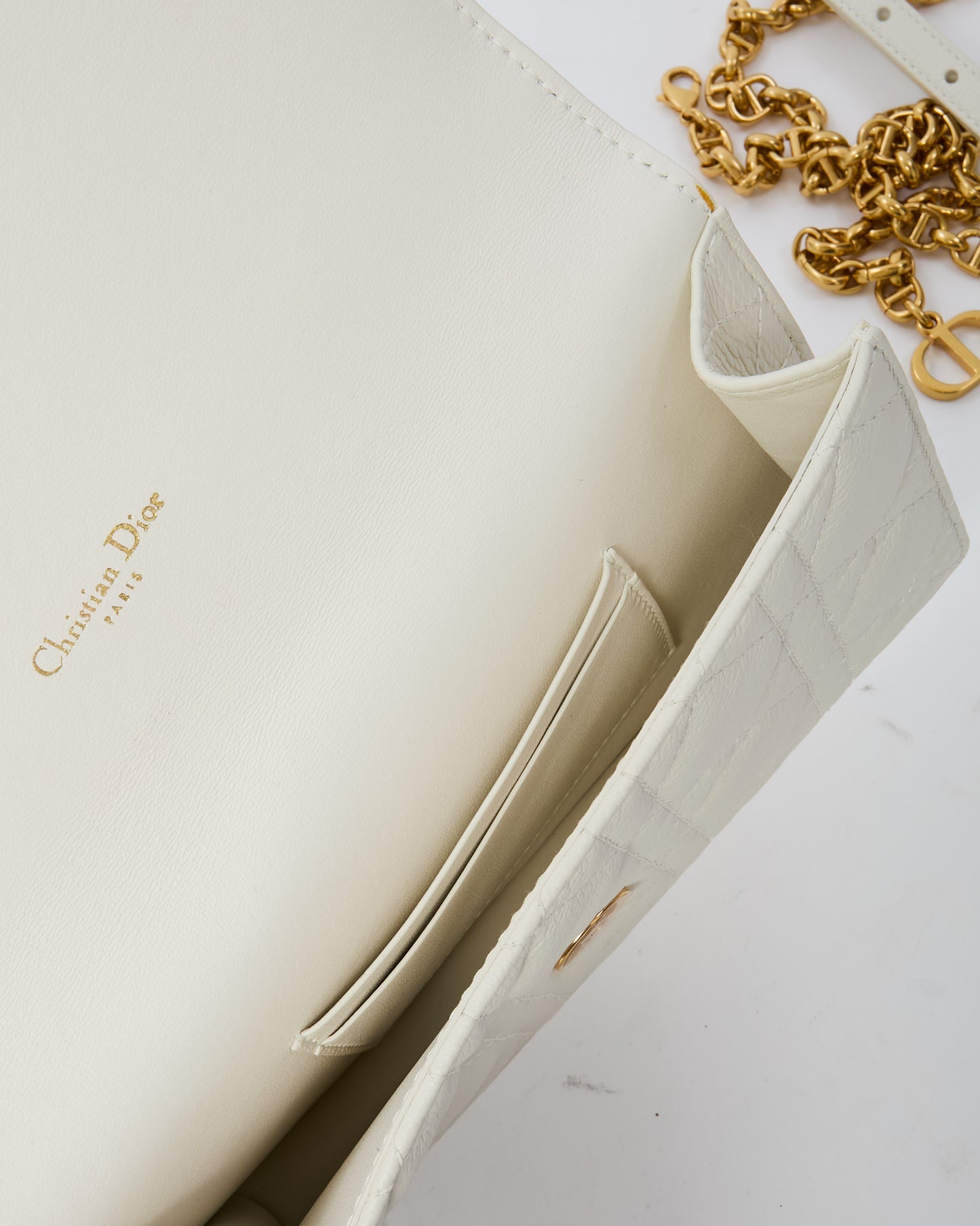 Dior White Latte Supple Cannage Calfskin Dior Caro Pouch Belt Bag Clutch GHW