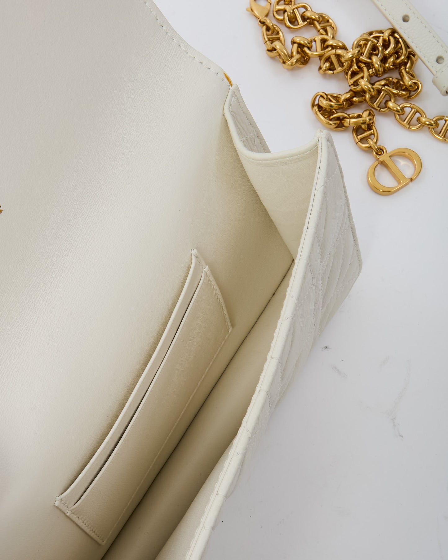 Dior White Latte Supple Cannage Calfskin Dior Caro Pouch Belt Bag Clutch GHW