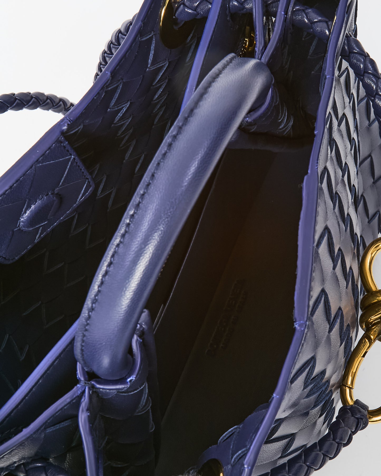 Bottega Veneta Navy Intrecciato Leather Small Andiamo Bag GHW