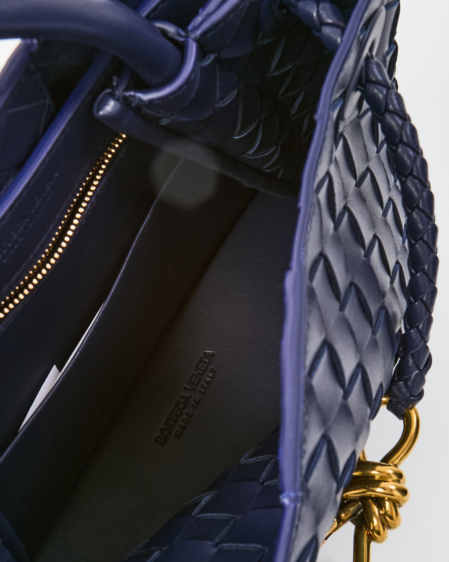 Bottega Veneta Navy Intrecciato Leather Small Andiamo Bag GHW