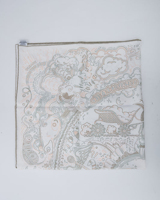 Hermès White Blanc/Rose Nacre/Green Vert-de-Gris Multi"Please Hold The Line" 90cm Silk Scarf