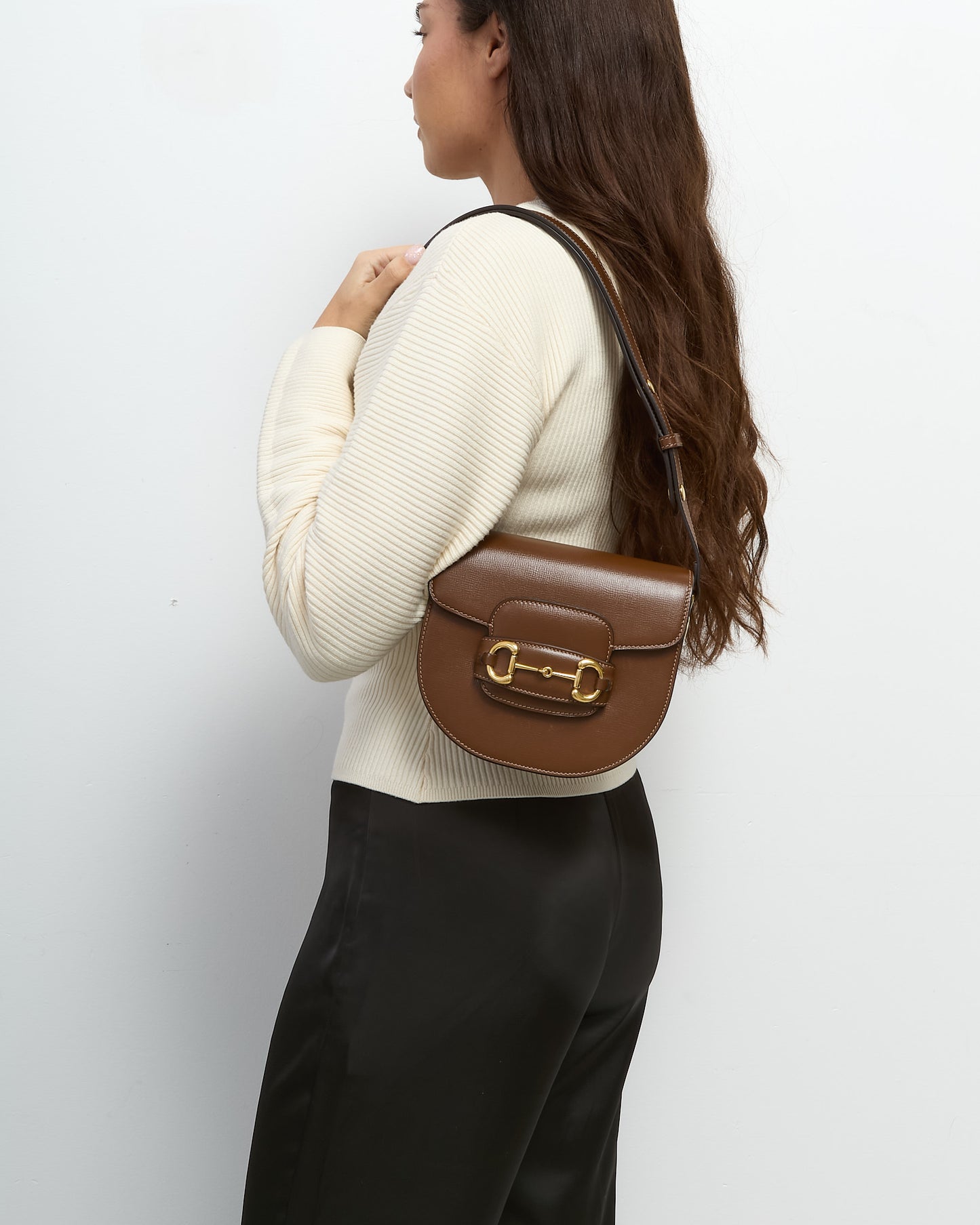 Gucci Brown Azalea Calfskin Round Mini Horsebit 1955 Shoulder Bag