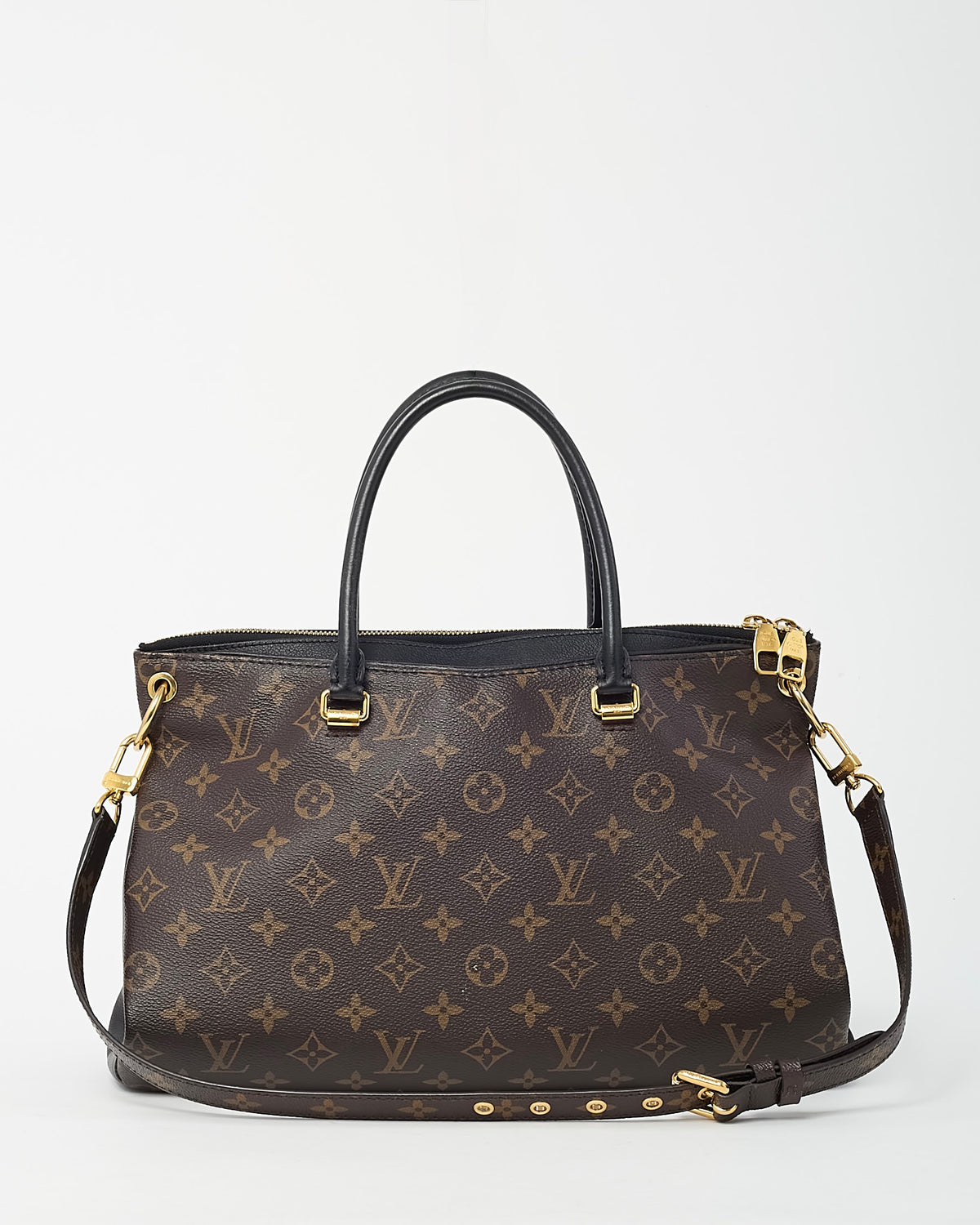 Louis Vuitton Black Leather and Monogram Canvas Pallas MM Bag with Strap