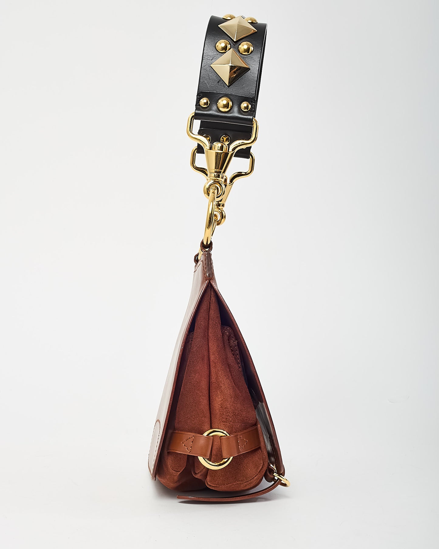 Burberry Brown Leather and Black Leather Studded Strap Bridle Saddle Bag