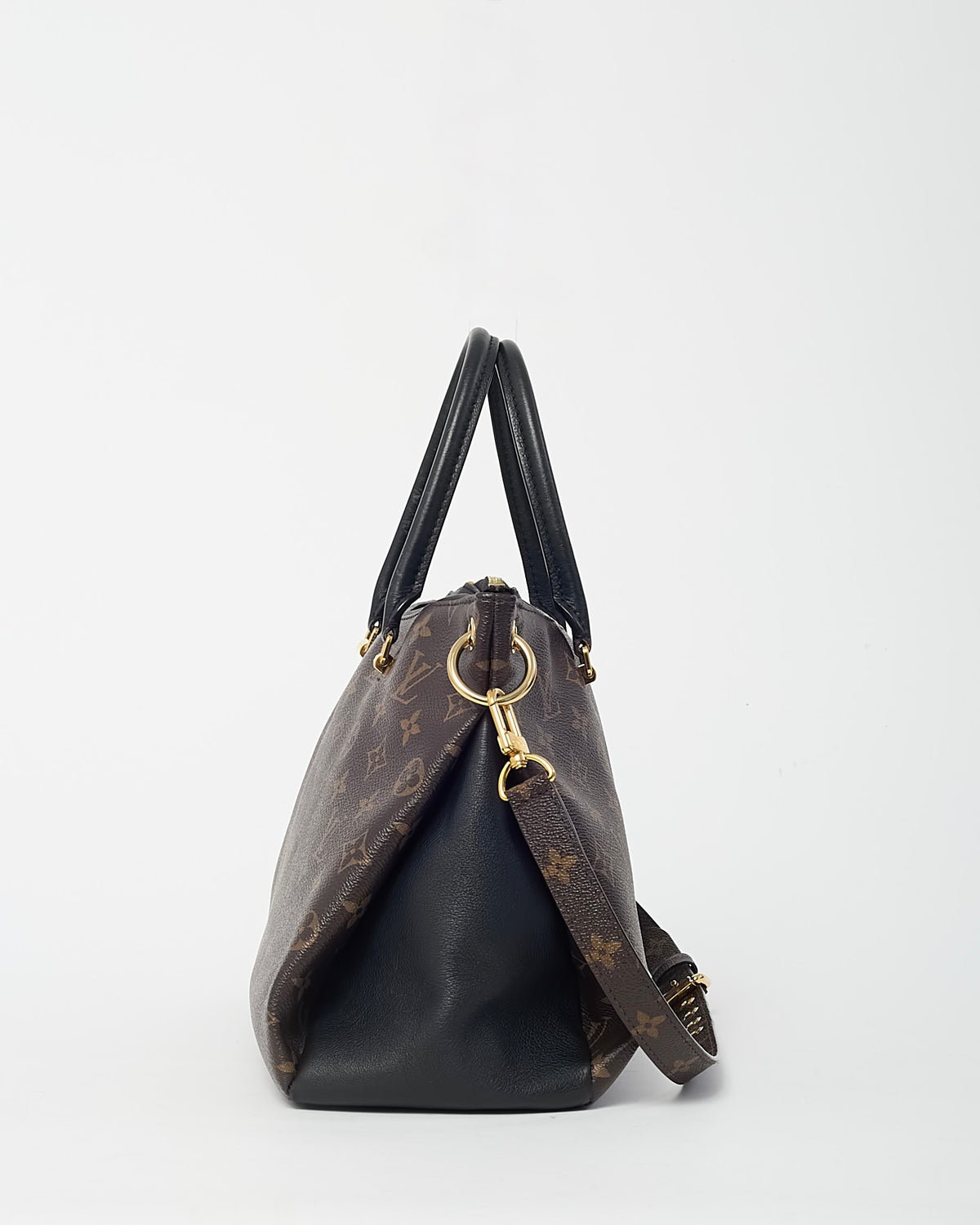 Louis Vuitton Black Leather and Monogram Canvas Pallas MM Bag with Strap