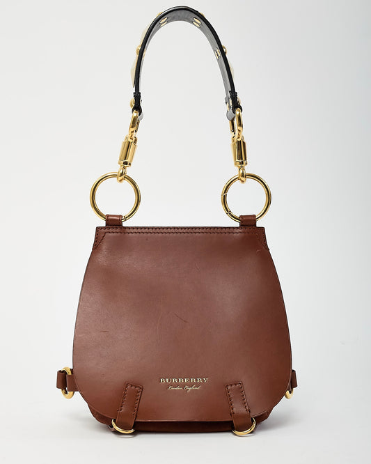 Burberry Brown Leather and Black Leather Studded Strap Bridle Saddle Bag