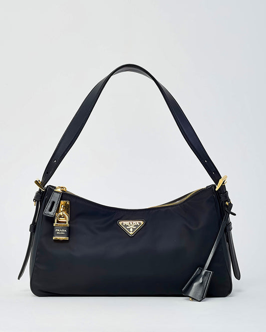 Prada Black Re-Nylon Large Aimee Shoulder Bag