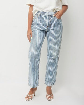 Dior Blue Denim and White Stripe Straight Leg Jeans - US 6
