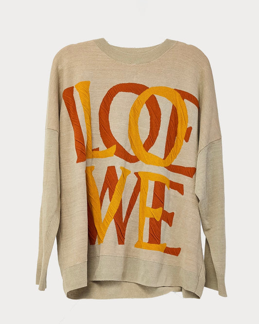 Loewe Beige and Orange Linen Blend Oversize Graphic Print Logo Sweater - M