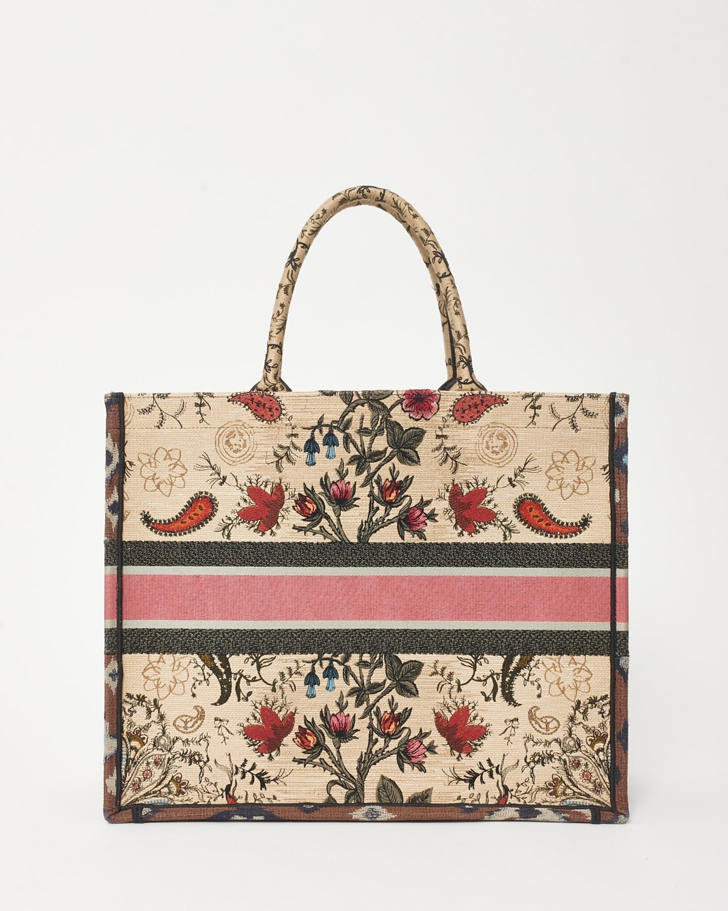 Dior Beige & Multi Broderie Flowers Embroidered Canvas Large Book Tote