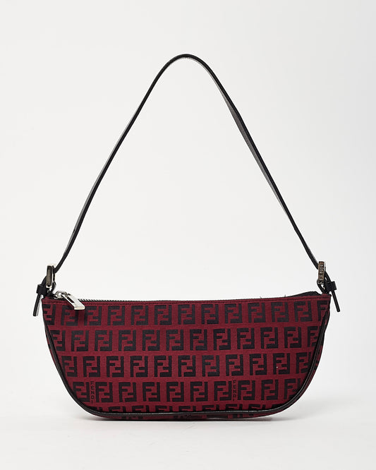 Fendi Red and Black Zucchino Print Canvas Half Moon Shoulder Bag