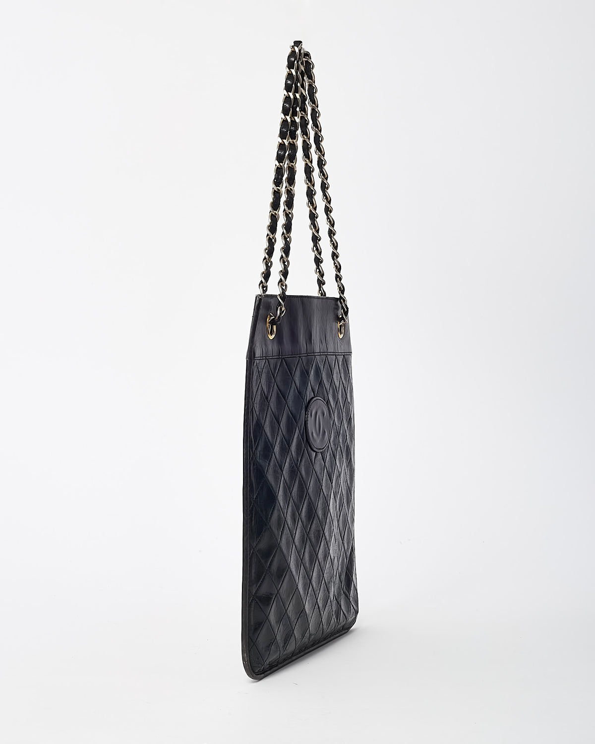 Chanel Vintage Black Quilted Lambskin Leather CC Logo Chain Shoulder Bag