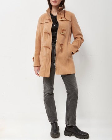 Burberry Beige Wool and Brown Leather Toggle Button Duffle Coat - 38/ US 4