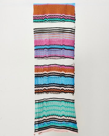 Missoni Turquoise/Orange/Pink/Black/White Multi Cotton/Viscose Knit Zigzag Scarf