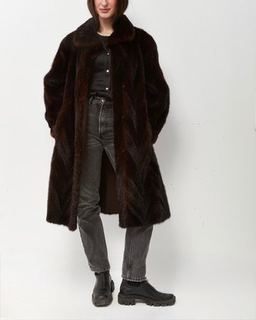 Pre-Owned Brown Chevron Mink Fur Mid-Length Coat - S/M