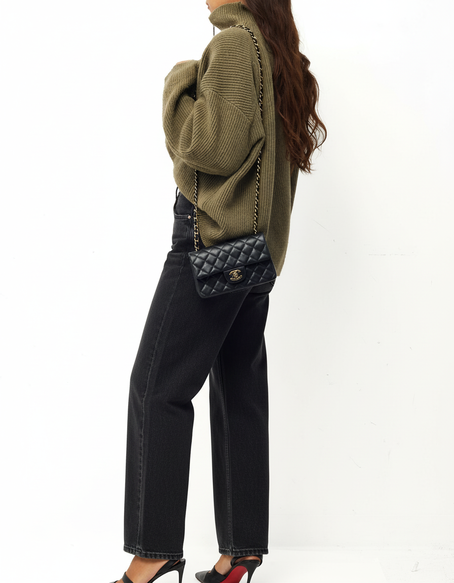 Chanel Black Lambskin Leather Mini Rectangular Flap Bag CGHW