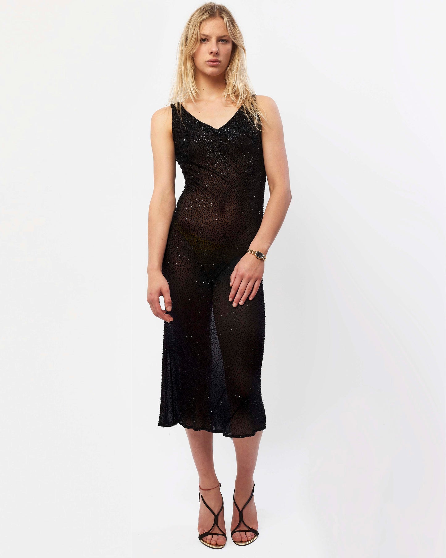 Armani Collezioni Black Beaded Sheer Bodycon Dress - 0