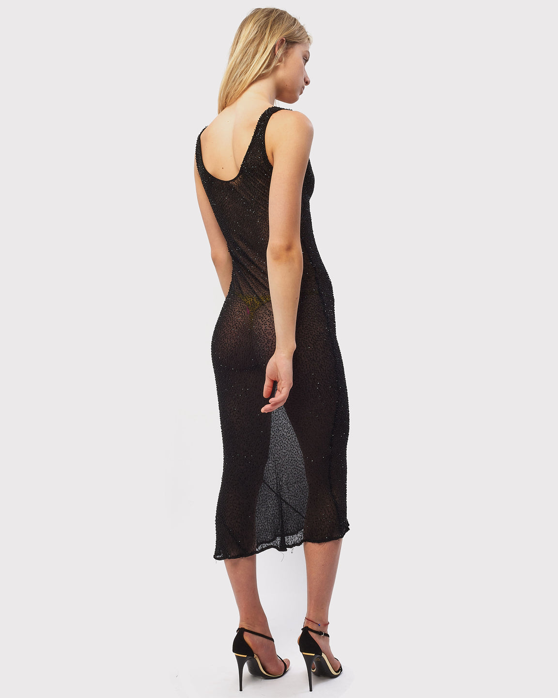 Armani Collezioni Black Beaded Sheer Bodycon Dress - 0