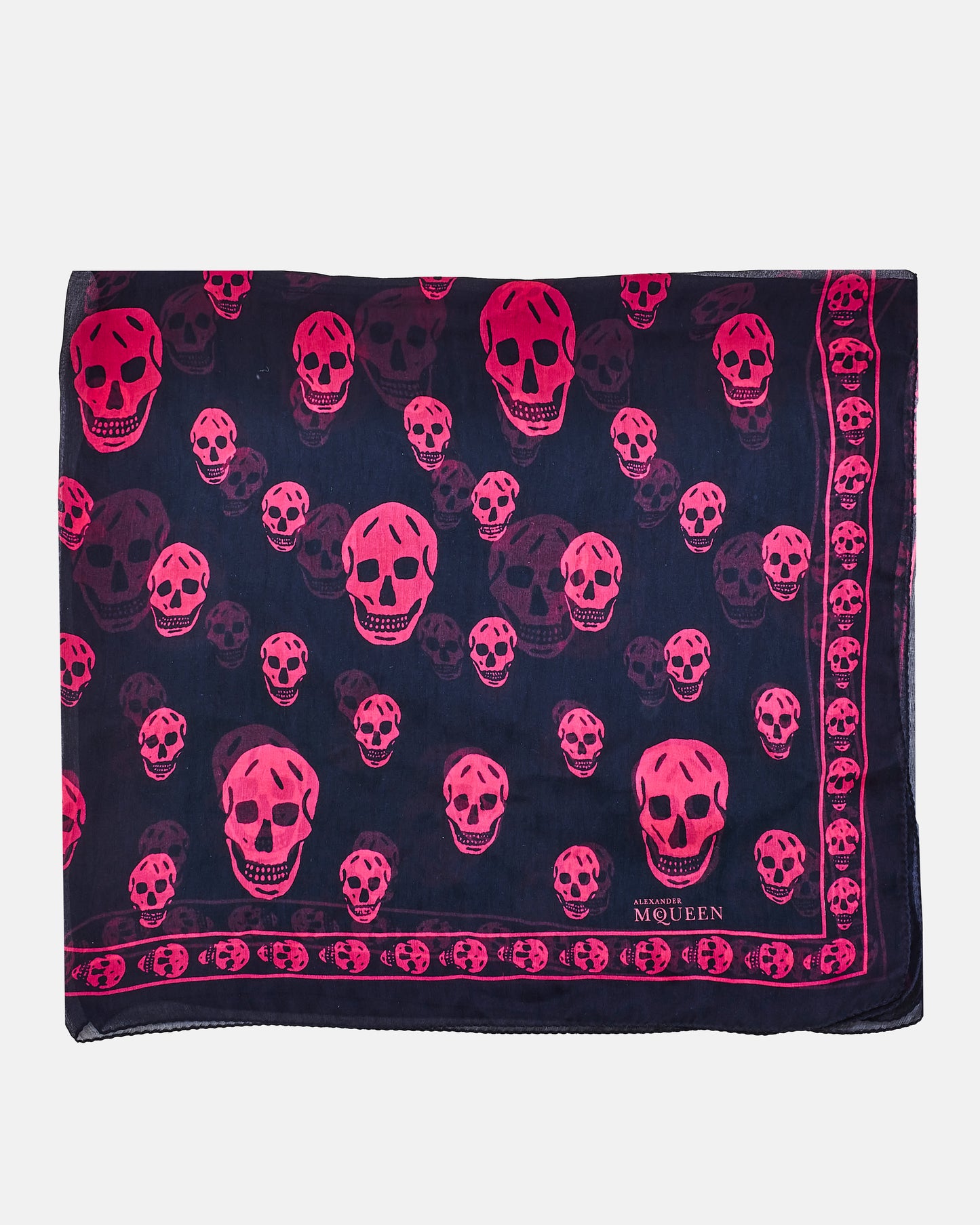 Alexander McQueen Black & Pink Skull Chiffon Scarf