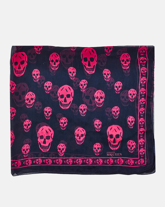 Alexander McQueen Black & Pink Skull Chiffon Scarf