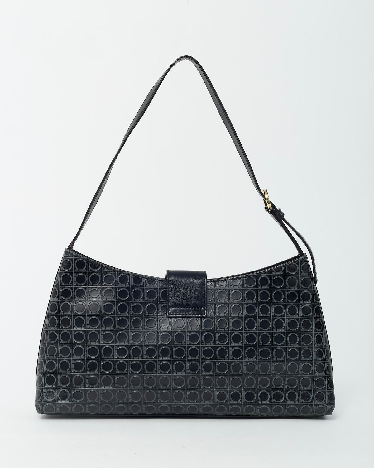 Salvatore Ferragamo Black Gancini Embossed Leather Shoulder Bag