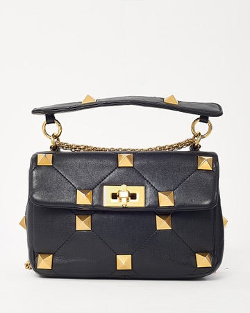 Valentino Black Puffy Leather GHW Roman Stud 2Way Shoulder Bag