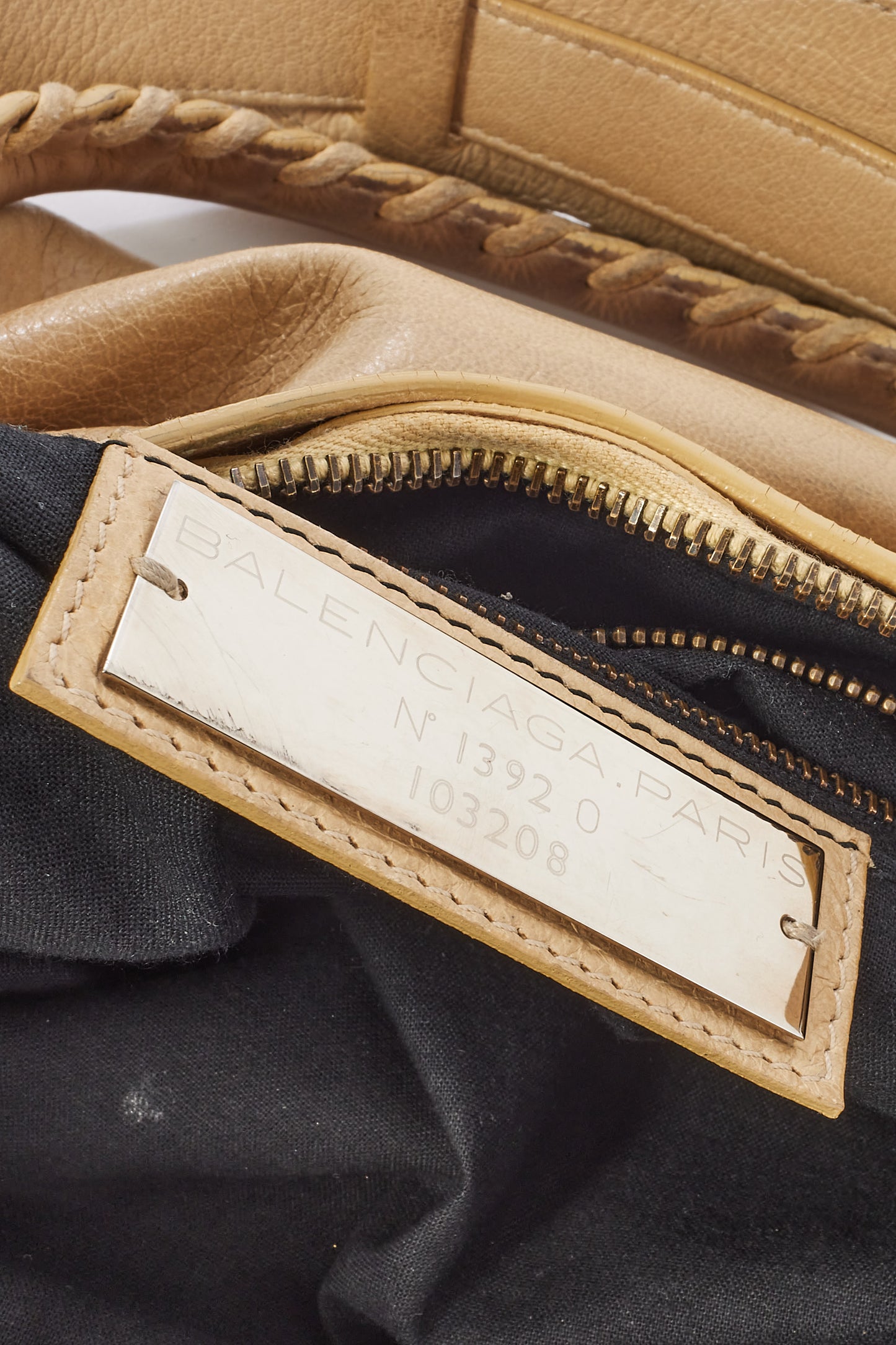 Balenciaga Beige Leather Gunmetal Stud Classic First 2Way Bag