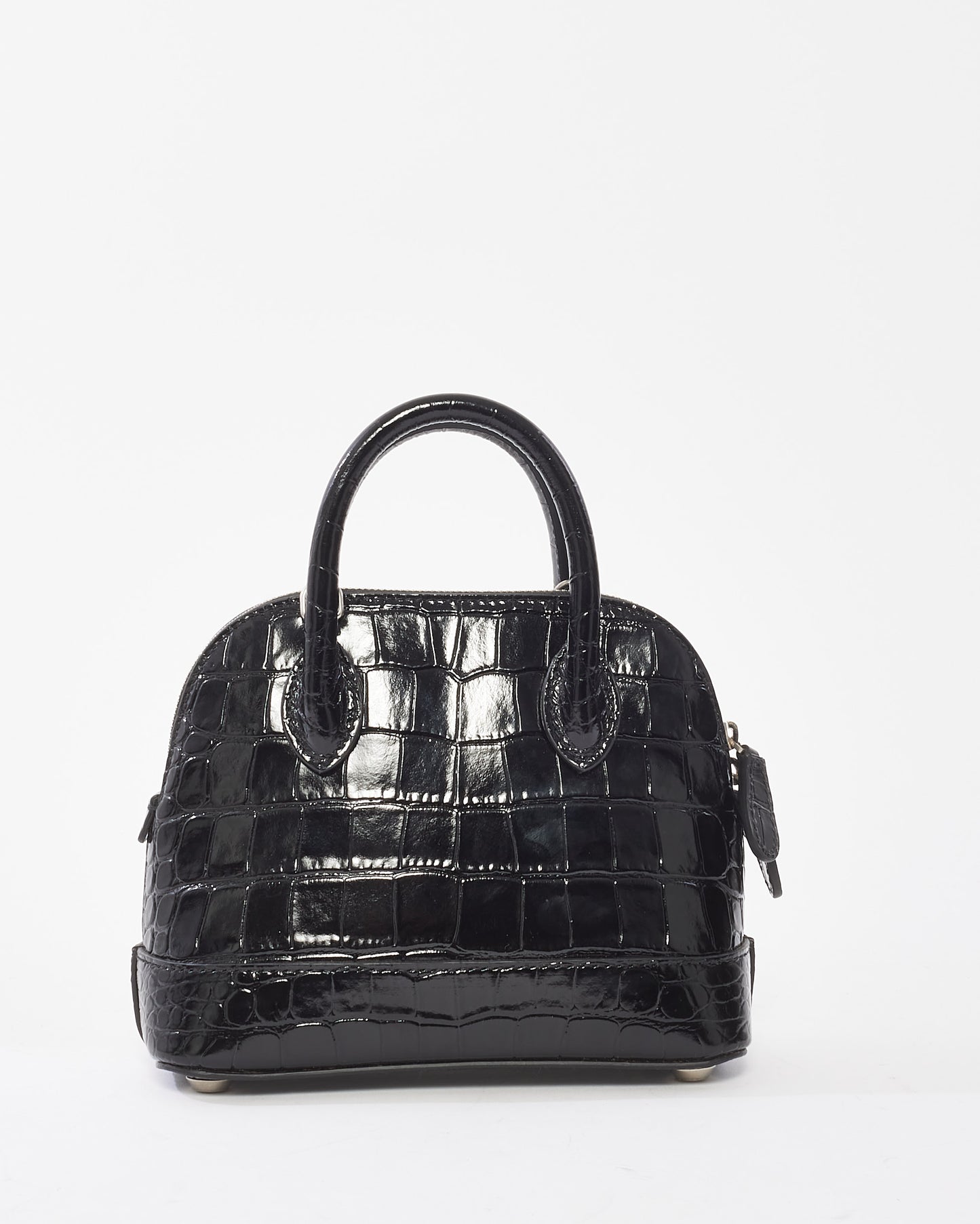 Balenciaga Black Crocodile Embossed Ville Mini Top Handle Bag w/ Strap