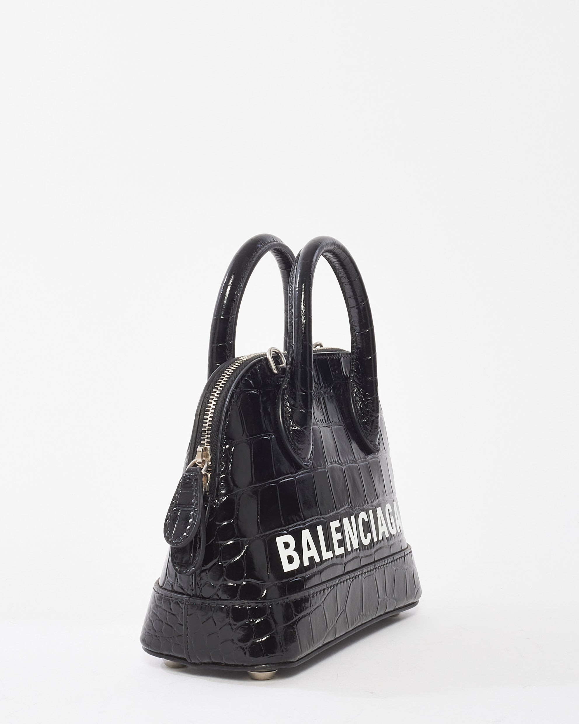 Buy Balenciaga Black Crocodile Embossed Ville Mini Top