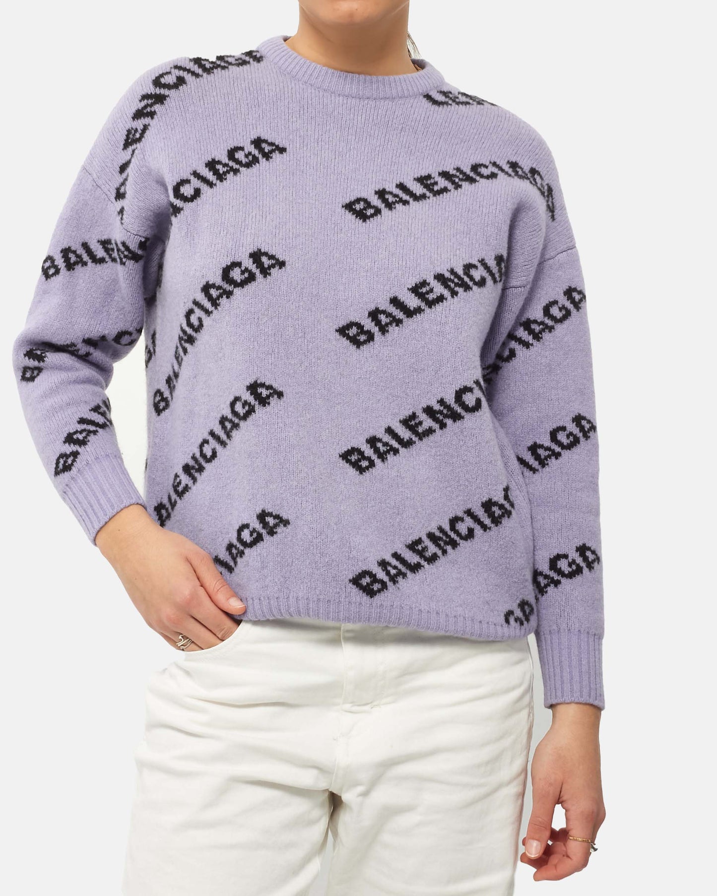 Balenciaga Purple All Over-Sized Logo Print Sweater - XS