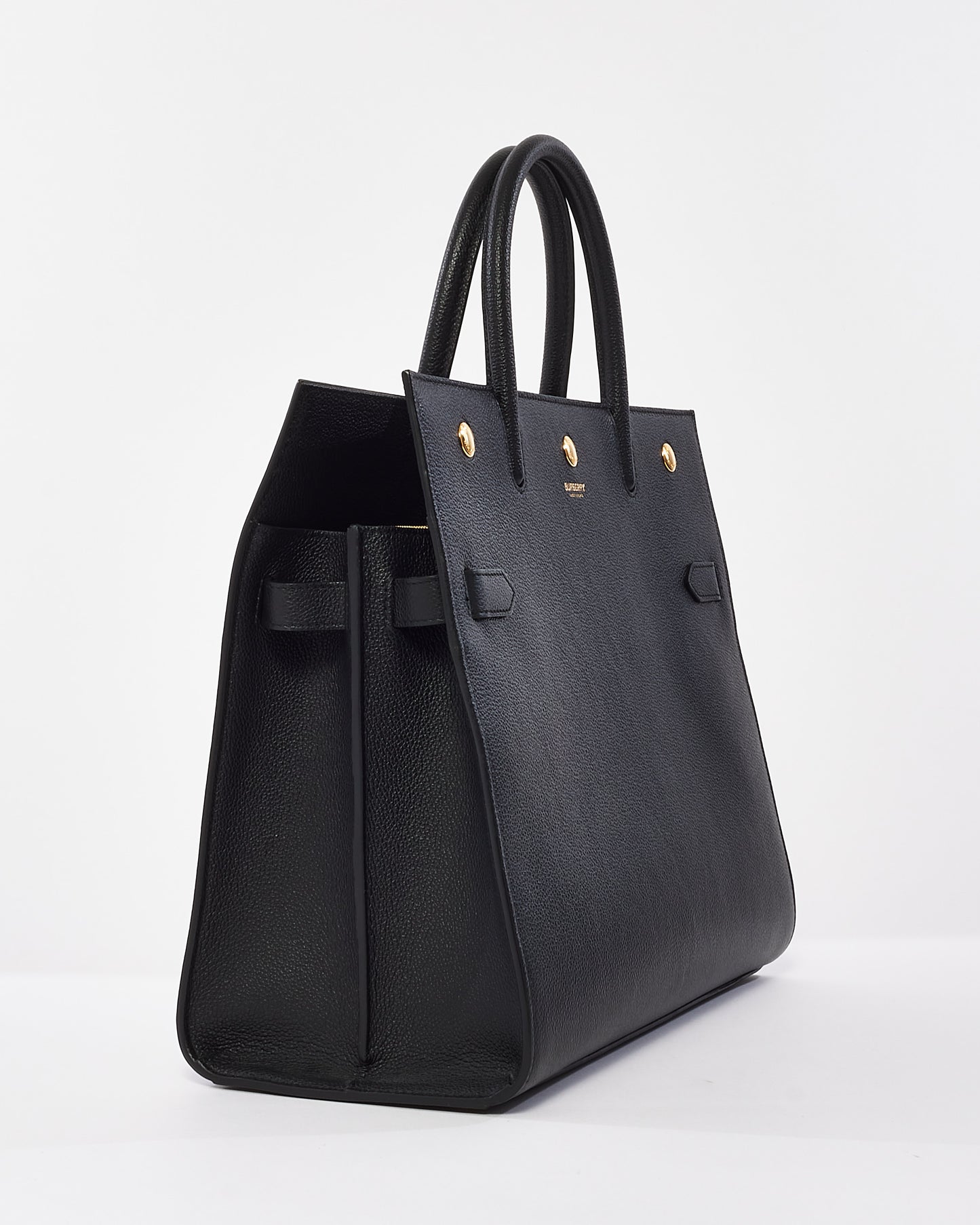 Burberry Black Leather Medium Title Tote Bag