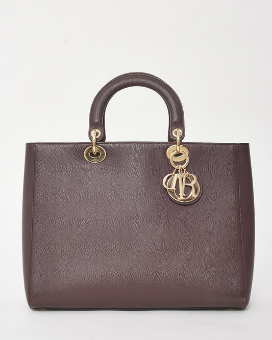 Buy Dior Burgundy Grained Calfskin Leather Large Lady Dior Bag GHW