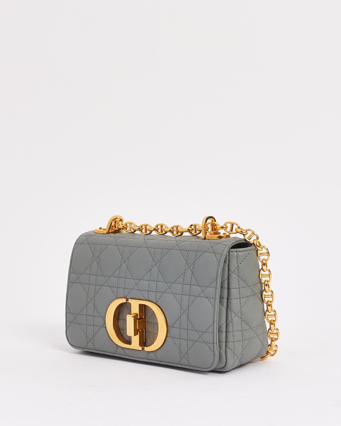 Dior Grey (Stone) Leather Small Caro Bag with Gold Hardware
