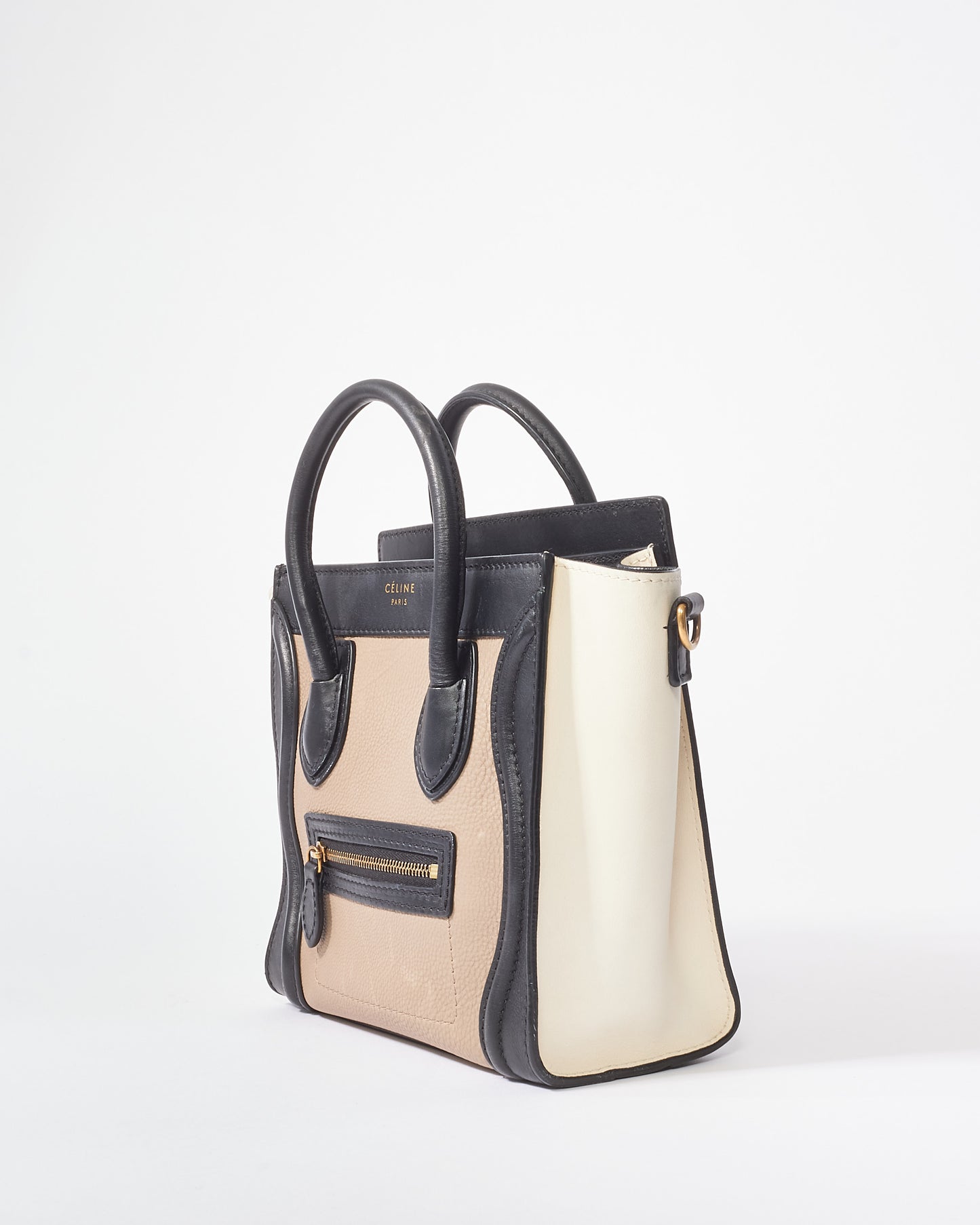 Celine Tri-Color Beige/Black/White Leather Nano Luggage Bag
