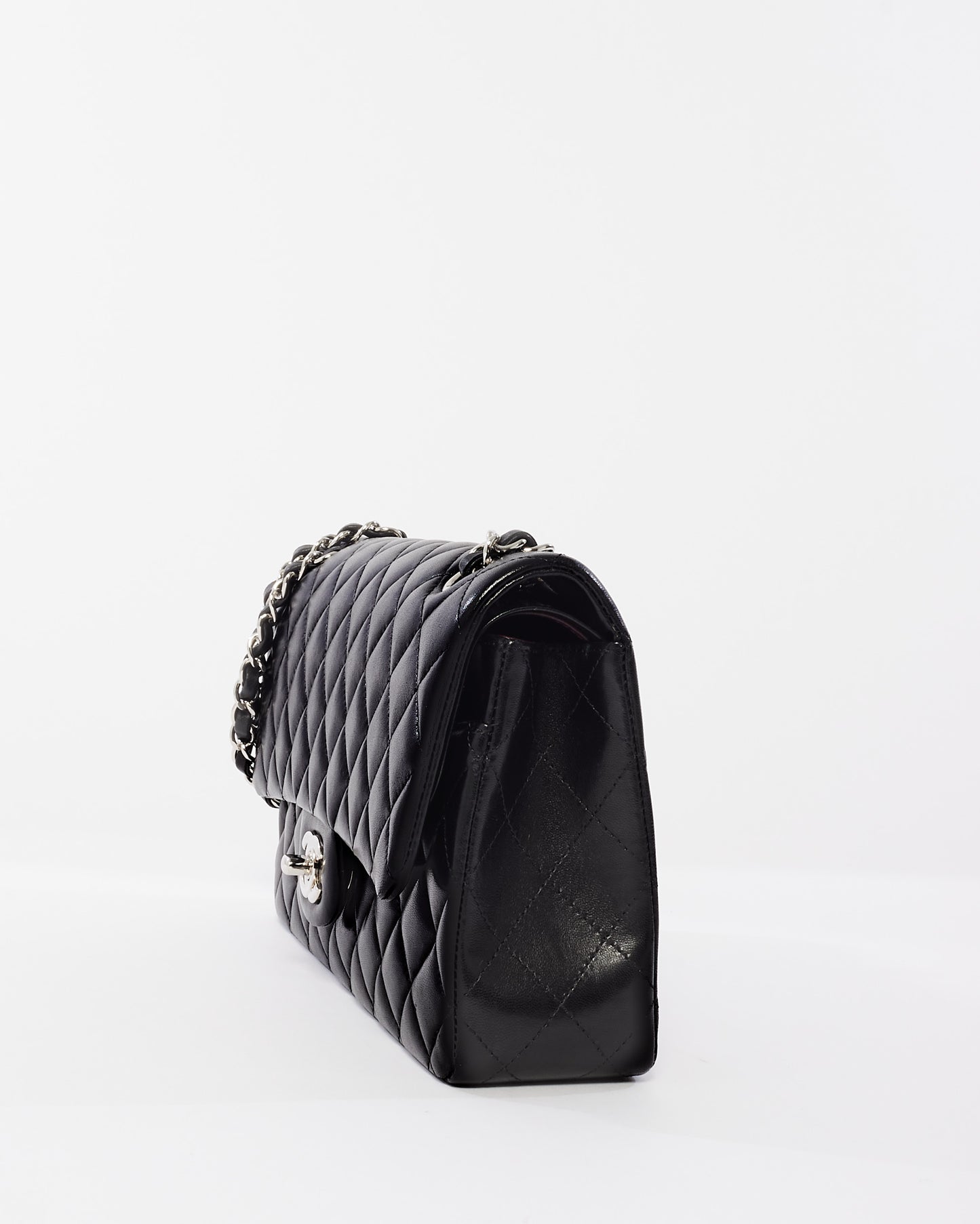 Chanel Black Lambskin Leather Medium Classic Double Flap Bag SHW