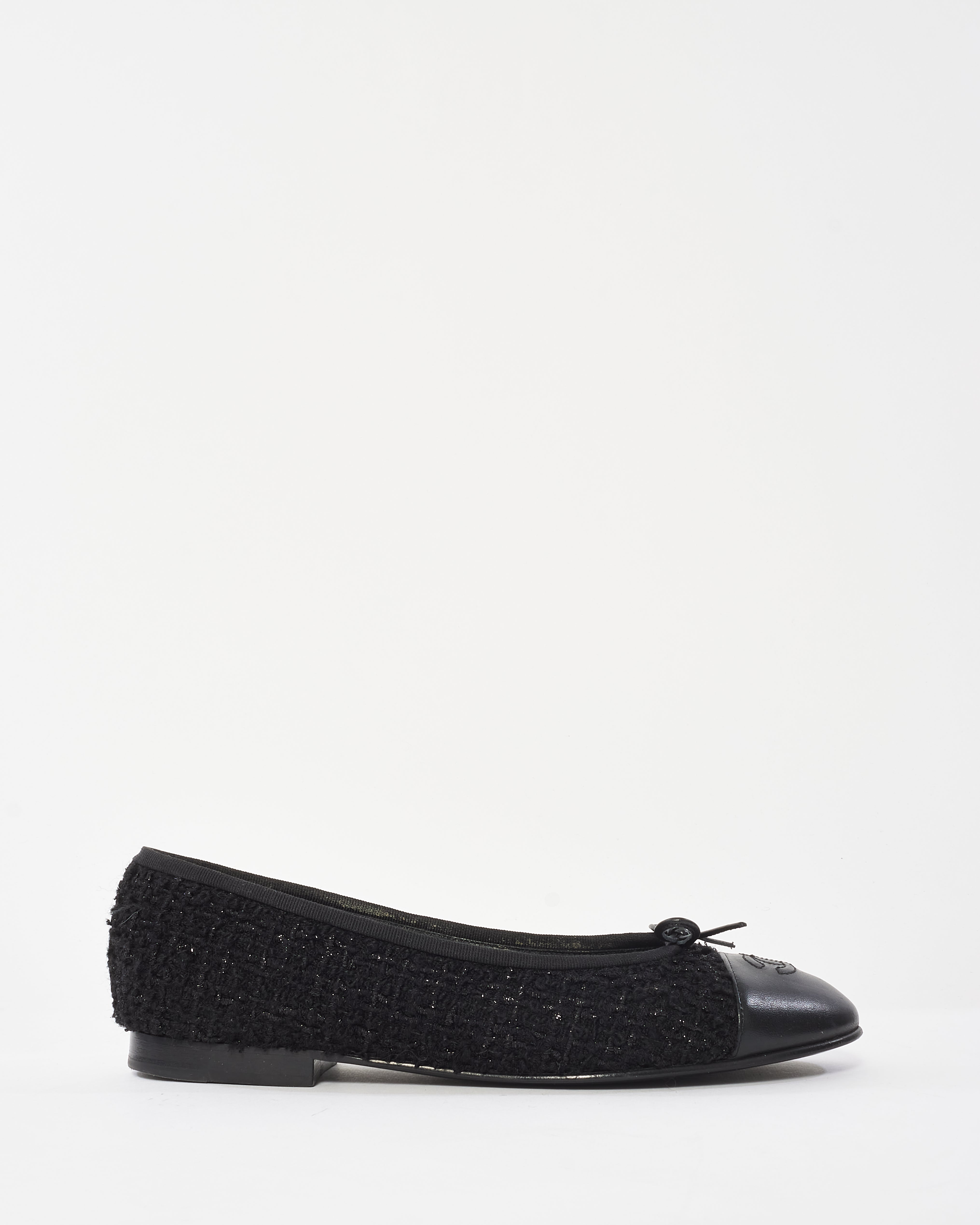 Buy Chanel Black Tweed Ballerina Flats - 39 - Authenticated Pre