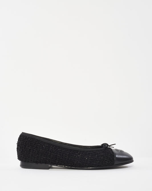 Chanel Black Tweed Ballerina Flats - 39