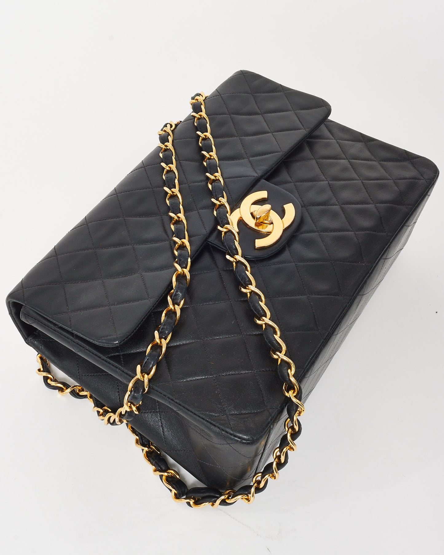 Chanel Vintage Black Lambskin 24K Gold Plated Hardware Maxi Single Flap Bag