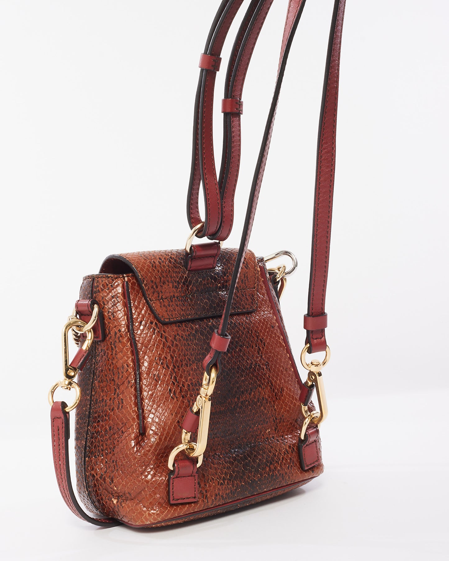 Chloé Burgundy Python Leather Small Faye Backpack