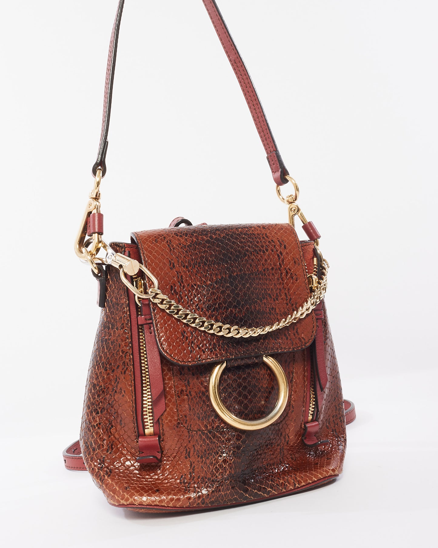 Chloé Burgundy Python Leather Small Faye Backpack