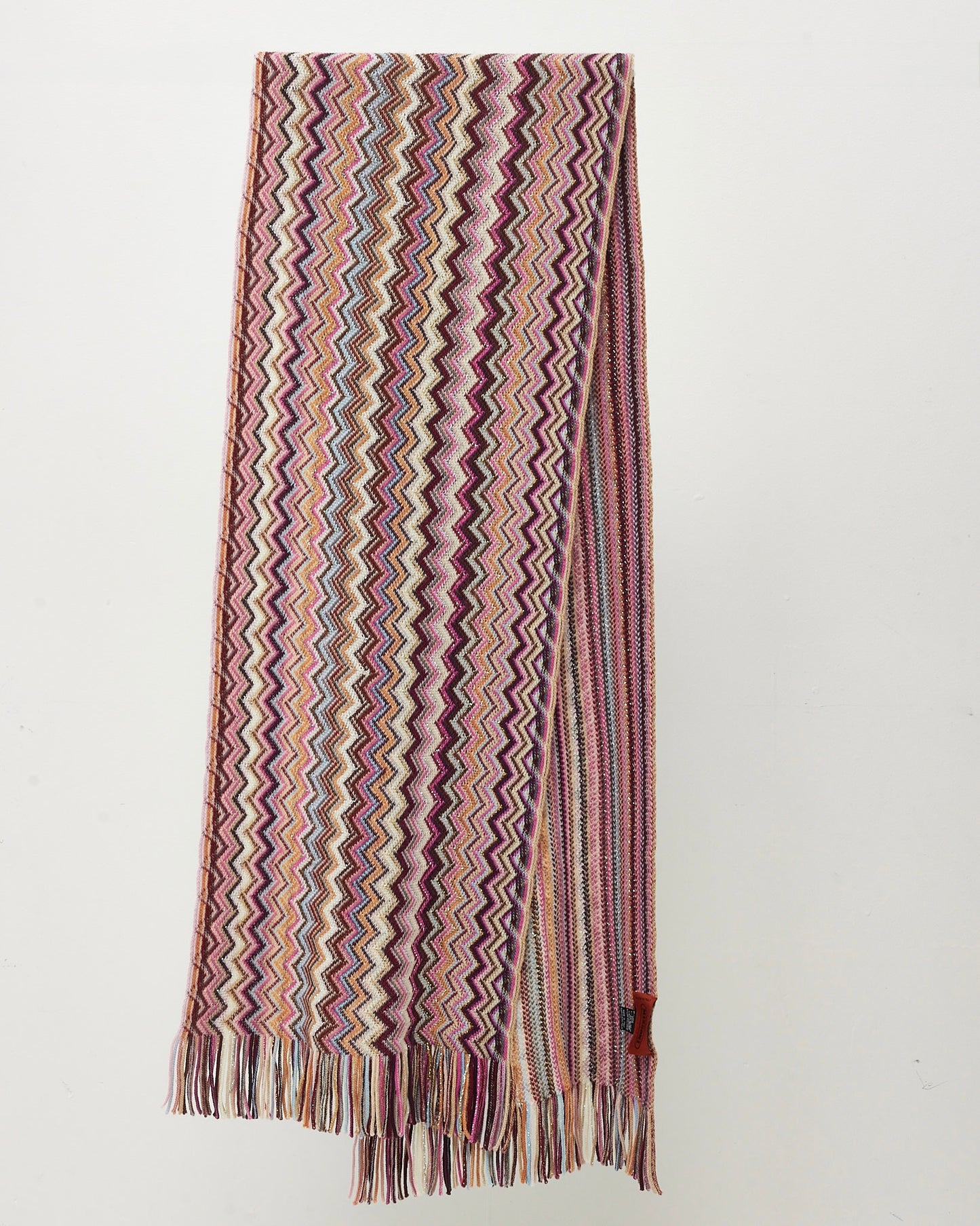Missoni Pink/Orange/Blue/White Multi Sparkle Wool Knit Zigzag Fringe Scarf