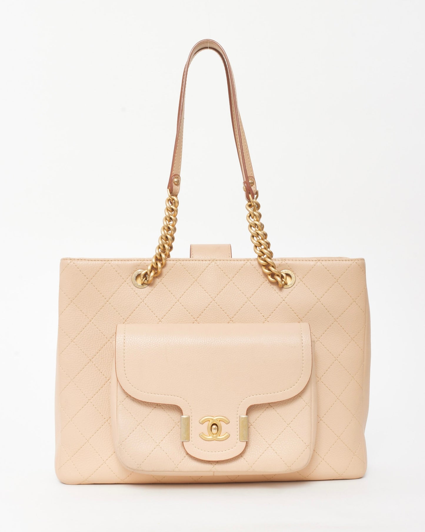 Chanel Beige Caviar Leather Large Archi Chic Shopping Tot Bag GHW