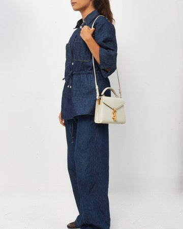 Saint Laurent White Leather Mini Cassandre Top Handle Bag