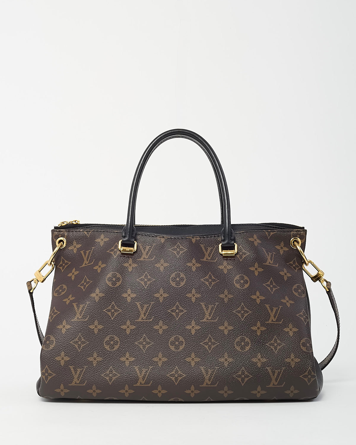 Louis Vuitton Black Leather and Monogram Canvas Pallas MM Bag with Strap