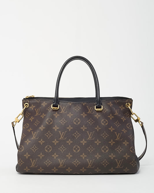 Louis Vuitton Black Leather and Monogram Canvas Pallas MM Bag with Strap