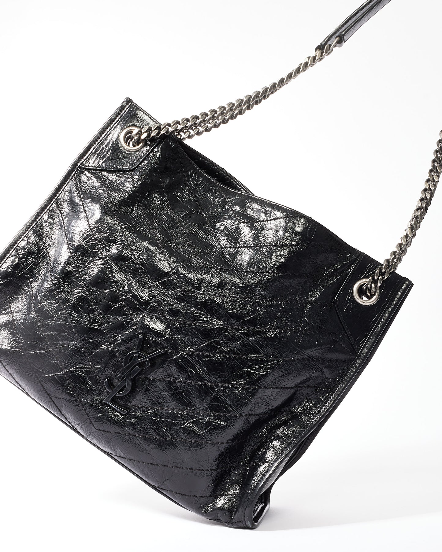 Saint Laurent Black Crinkle Leather Niki Tote Bag